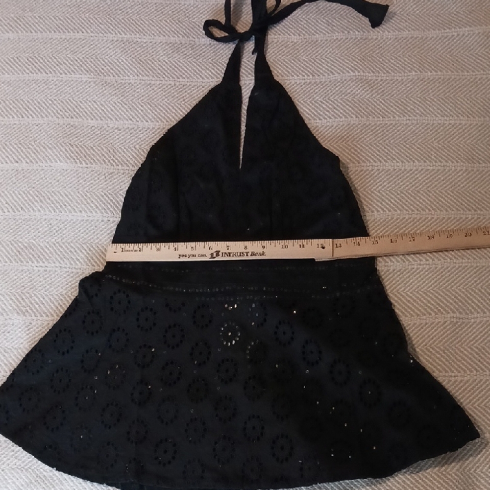 Elegant Black Eyelet Halter Top